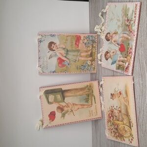 Valentine Card Vintage Inspired Gift Hang Wine Tag Valentine's Day Set 4 NWT